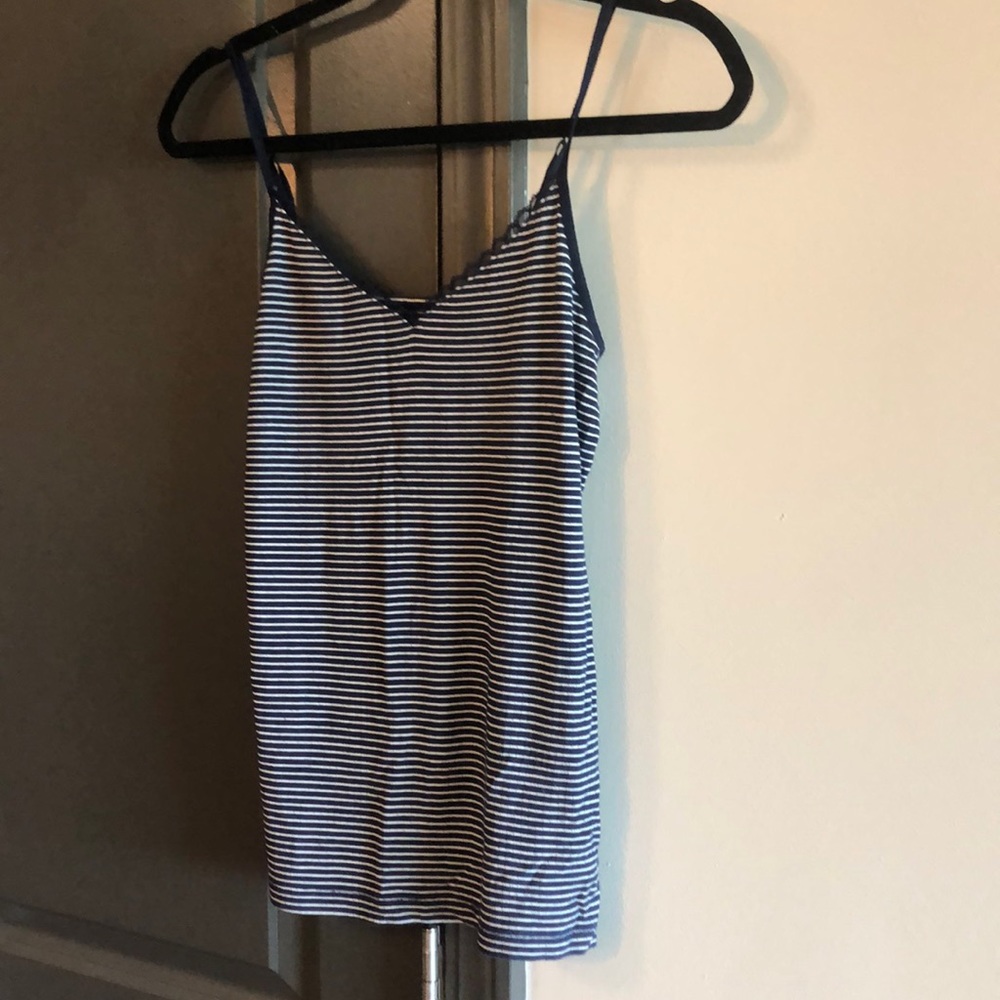 Navy Blue and White Striped Tank Top